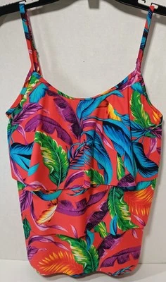 Camiseta tankini Caribbean Joe para mujer talla 8 estampado tropical con volantes en capas y sujetador Foto 1 de 4