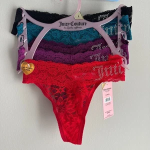 NWT Juicy Couture Large 5 Pck Lace Thong Panties Red Blue Black Purple Women - Picture 1 of 7