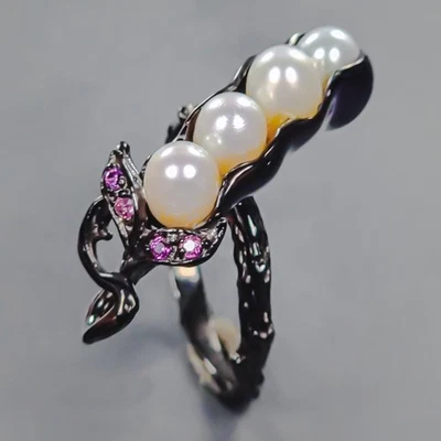 Vintage ring Natural Pearl Ring 925 Sterling Silver Size 9 /R426720 - Image 1 of 4