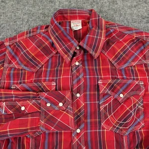 True Religion Shirt Mens 3XL Red Plaid Western Cowboy Long Sleeve Pearl Snap - Picture 1 of 14