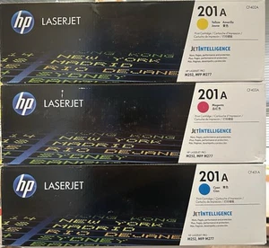 New Set of 3 Genuine HP 201A Toner Cartridges CMY - CF401A, CF402A, CF403A OEM - Picture 1 of 8