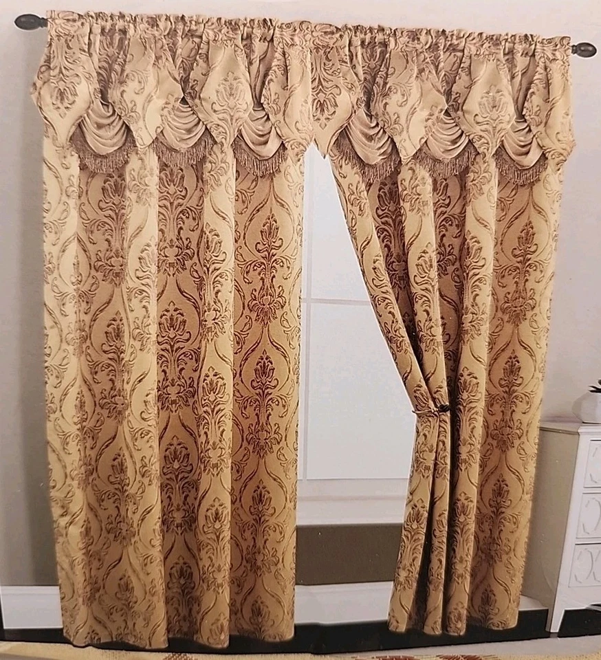 Elegant Comfort Penelopie Jacquard LOOK Curtain Panels 54 by 84inch Gold Set of