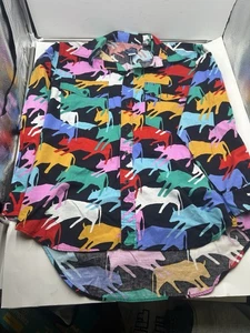 Men's Vintage 90's Wrangler Western Wear Rainbow Bull All Over Print Shirt Sz L - Picture 1 of 7