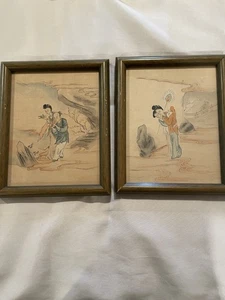 Vintage Wooden Framed Asia Art Prints? Watercolor? MCM - Picture 1 of 9