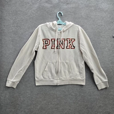Victoria's Secret розовый женщин толстовка с капюшоном L белый логотип молнии шнурок - Изображение 1 из 4