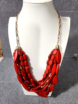 Collar Chico's 26" Coral Lucite Multicapa Tono Dorado Nuevo con Etiquetas $69 Foto 1 de 4