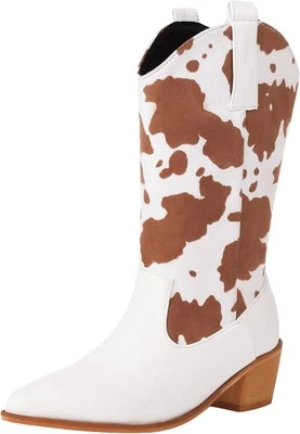 Botas de Vaquero Cozivwaiy Mujer Media Pantorrilla Tacón Grueso Medio Estampado de Vaca...  Foto 1 de 4