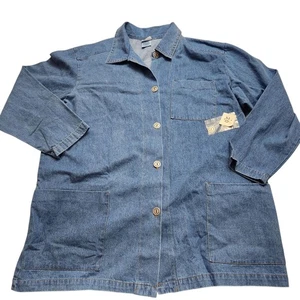 Vintage Chambray Damen Denim Chore Shacket Knopfleiste Übergröße 20W - Bild 1 von 8