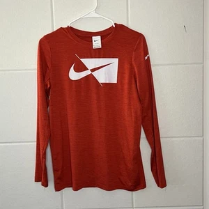 Nike Dri-Fit Long Sleeve T-Shirt Size XL Extra Large Orange White Logo - Picture 1 of 8
