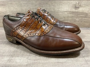 FootJoy Premier Classics Golf Shoes Brown Crocodile Leather Mens Size 9.5 D - Picture 1 of 15