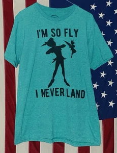 Peter Pan Tinkerbell T-Shirt I'm So Fly I Neverland Disney Green Blue Medium - Picture 1 of 2
