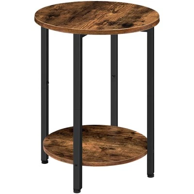 Round Side Table 2-Tier End Table Small Round 1 Rustic Brown + Black - Image 1 of 4
