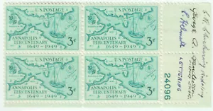 US Stamps Scott #984 Annapolis, MD Plate Block with 3 Signatures LH - Picture 1 of 2