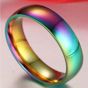 Multicolor Smooth Band Ring Stainless Steel Jewelry Rings for Womens Mens Size11