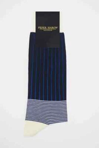 PEPER HAROW Oxford Stripe Men's Socks - Black - Picture 1 of 3
