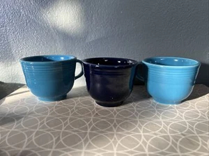 (3) Fiesta Diner Style Round 6oz Coffee Cups / Mugs Peacock & Cobalt Blue - Picture 1 of 11