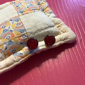 Super Cute Hot Red Round Silver Tone Nickel Free Earrings  - Picture 1 of 5