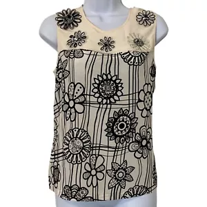 Top de mujer Raoul 3D floral adornado sin mangas 100 % seda talla 2 marfil y negro - Imagen 1 de 10