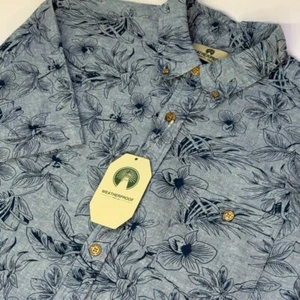 Weatherproof Mens Short Sleeve Button Up Shirt NWT - Size M - Blue Print - Picture 1 of 10
