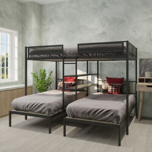 Heavy Duty Triple Bunk Beds with Storage Shelves Full Over Twin & Twin Bunk Beds