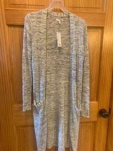 Sonoma Long Sleeve Long Ribbed Gray White Marl Cardigan Sweater Small NWT Soft - Picture 1 of 6