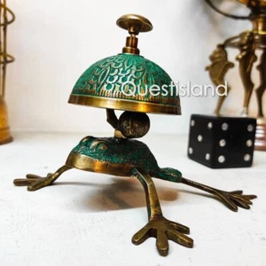 Table Bell Frog Brass Handmade Embossed Hotel Reception Bell, Desk Bell, Count - Picture 1 of 8