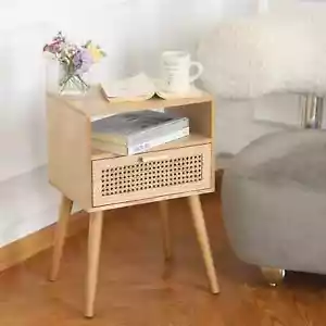 MaxSmeo Modern Nightstand Rattan Side End Table with Storage - Picture 1 of 3