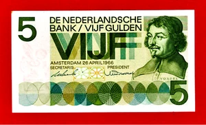 One 5 GULDEN GUILDER 1966 Netherlands UNC-/Stain Note P-90a Johan Enschede Zonen - Picture 1 of 3