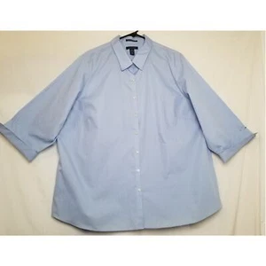 Lands' End Damen blau Knopfleiste 3/4 Ärmel Flip Manschette faltenfreies Shirt Gr. 24W - Bild 1 von 9