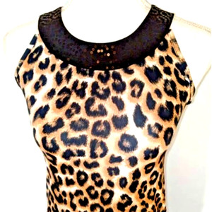 Justice girls dress leopard black tan beige leopard animal print sequins 12 335