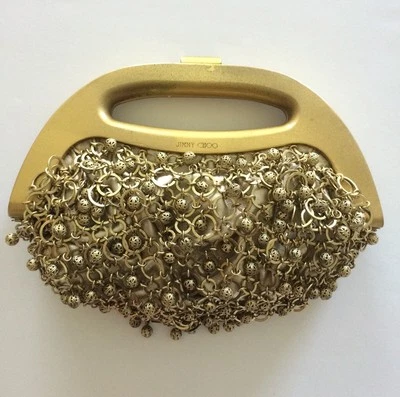 JIMMY CHOO золото Бермуды сумка металлический бисер $2950 розничной сделано в Италии замши с подкладкой - Изображение 1 из 4