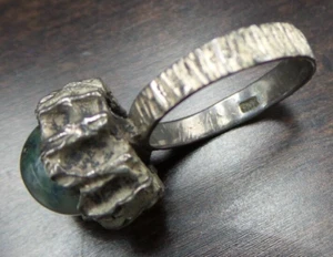 Great Vintage 1960s Mid-Century Brutalist European 835 Silver & Moss Agate Ring - Picture 1 of 6