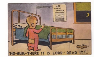 Cartolina religiosa fumetto preghiera del signore piccolo ragazzo moccioso - Foto 1 di 3