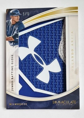 2016 Immaculate Orlando Arcia Worn JUMBO BATTING GLOVE "UA" LOGO PATCH RC 5/6 - Image 1 of 3