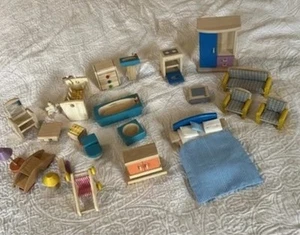 HUGE LOT Vintage Plan Toys Wooden Dollhouse Furniture Bedroom Kitchen + MORE - Picture 1 of 9