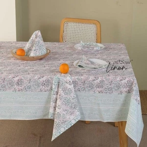 Floral Cotton Tablecloth  Hand Block Printed Dining Kitchen Room Table Cover - Picture 1 of 10