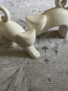Vintage NAAMAN Israel Ceramic Stretching Cat Sculptures Figurines Mcm Pair - Picture 1 of 10