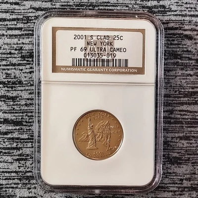 2001-S PROOF ULTRA CAMEO NEW YORK STATE QUARTER PF69 NGC CLAD 25C - Image 1 of 2