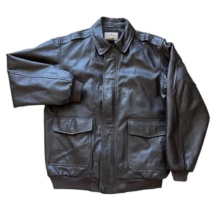 LL Bean Vtg Leather Bomber Jacket Mens XL Tall XLT Brown Goatskin Flight Aviator - Picture 1 of 17