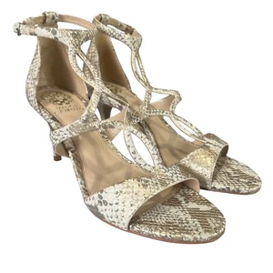 Vince Camuto Payto Gold White Leather Snake Pattern Strappy Heels Womens 8.5 39 - Picture 1 of 9