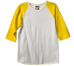 Vintage Raglan Baseball Tee Shirt S 6 8 Kids Single Stitch Yellow 3/4 Sleeve 90s - Picture 1 of 4
