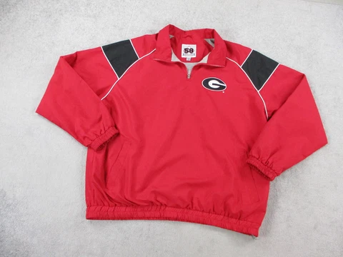 Georgia Bulldogs Jacket Mens Extra Large Red Spell Out Windbreaker Pullover Cover
