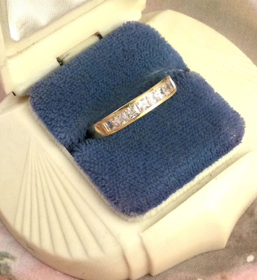 Joyería Vintage Oro Aniversario Anillo Diamantes Blancos Antiguo Deco Joyería Talla 8 Foto 1 de 4