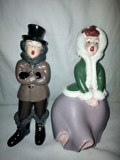 Vintage Atlantic Mold Ceramic Christmas Carolers Man And Woman As Is Chipped Hat
