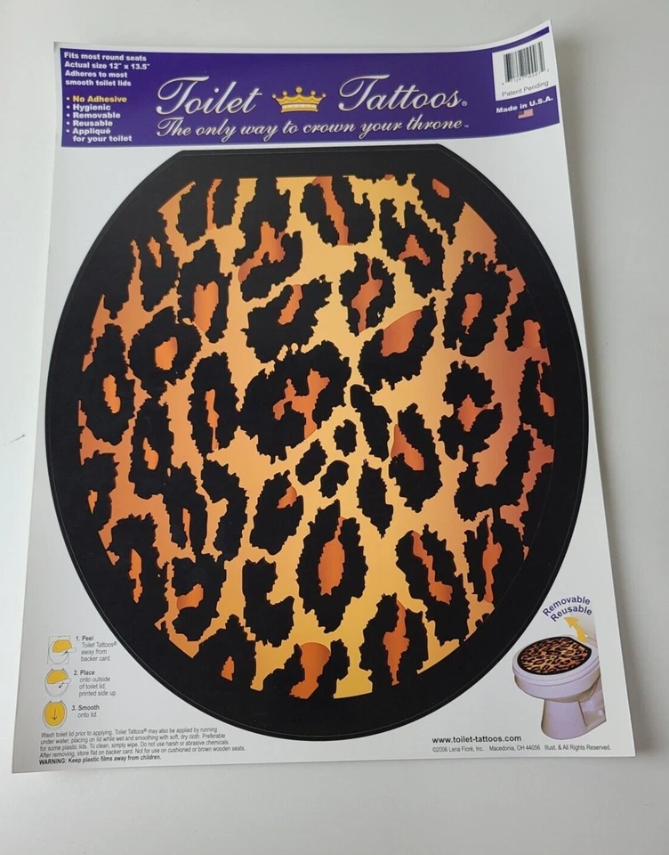 Toilet Tattoos Leopard Print Round Toilet Seat Lid Cover Decor Reusable Vinyl - Image 1 of 2