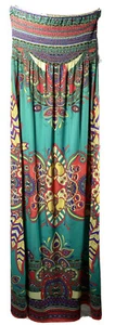 Vestido largo Forever 21 mujer talla S busto elástico apresurado estampado exótico con joyas - Imagen 1 de 7
