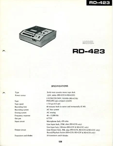 VINTAGE SHARP SERVICE MANUAL CASSETTE STEREO TAPE DECK MODEL RD-423 - Picture 1 of 2