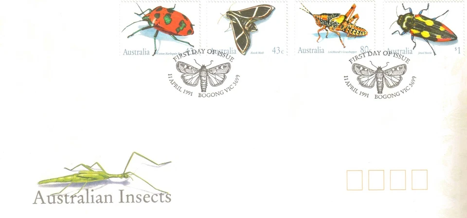 Official Post Office FDC 1991 Set 4 Australian Insects FDI 11th April 1991 Bogon - Image 1 of 1