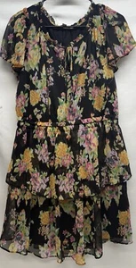 LC Lauren Conrad Women's Dress Black Floral Ruffles Keyhole Elastic Waist Medium - Picture 1 of 7