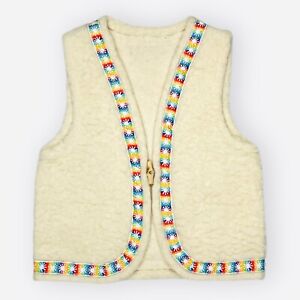 vintage girls 70s Wool sherpa rainbow vest hippy penny lane EUC 8 9 10